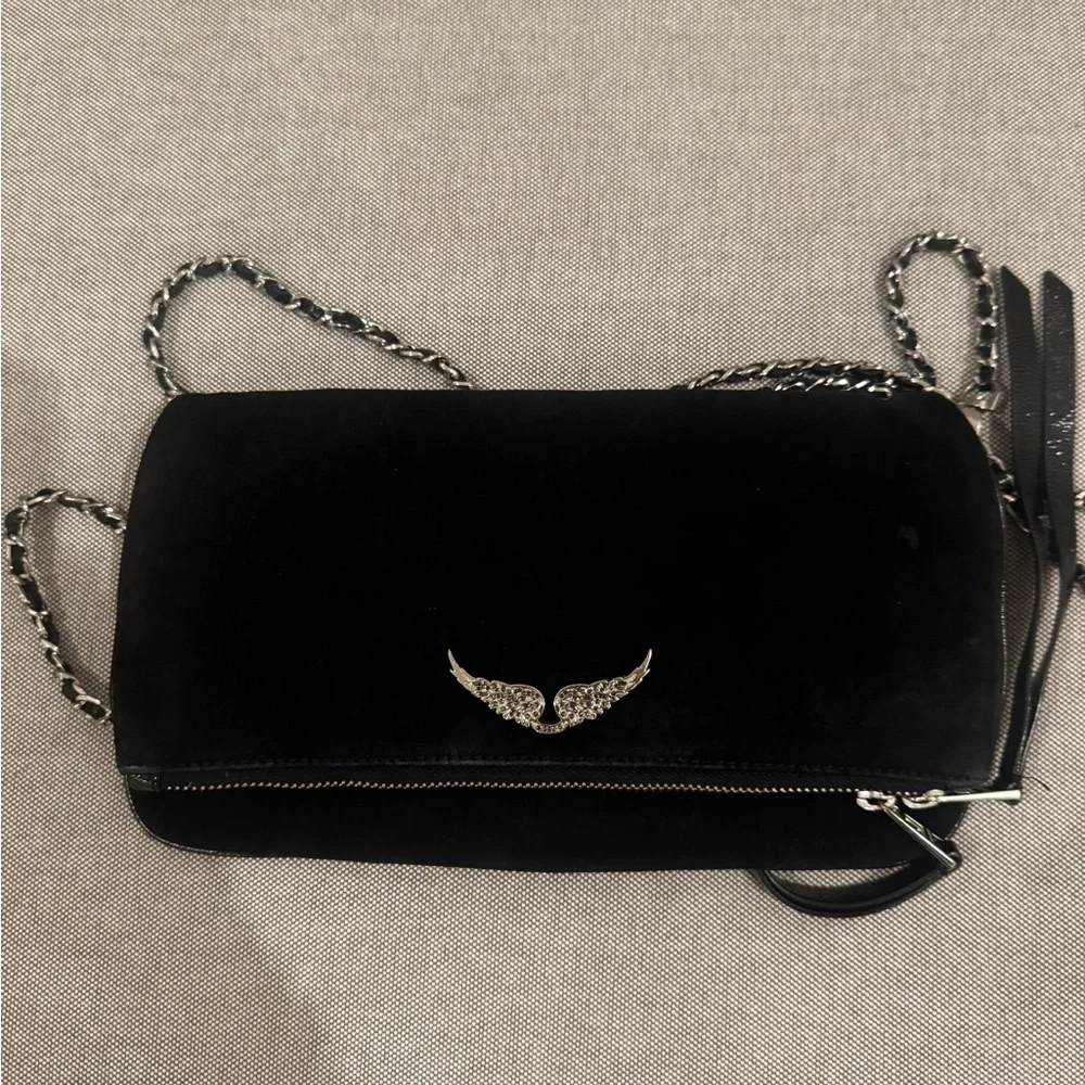 Zadig & Voltaire Rock Black Suede Croosbody Bag with Silver Chain - Picture 4 of 5